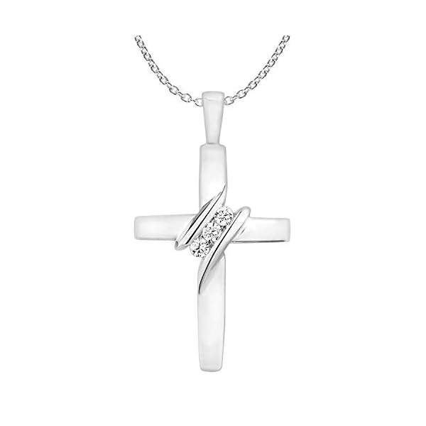 10k Diamond Three-Stone Cross Pendant Necklace Religious Jewelry (0.05cttw, I-J/I2-I3) 18"