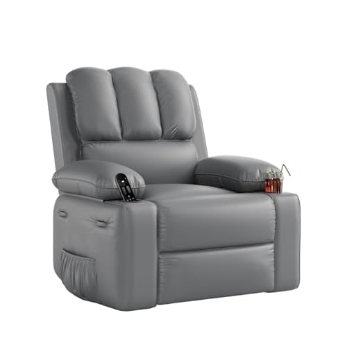 Garvee Recliner Chair, 360° Swivel Rocker Chair with Heat and Massage, Soft Lazy Boy Recliner Chair with 2 Cup Holders and Side Pocket for Living Roo