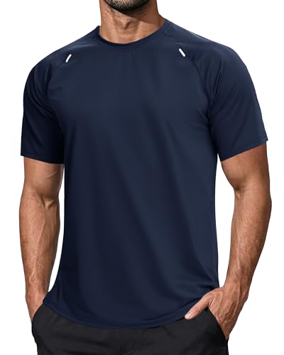 EKLENTSON Funktionsshirt Herren Kurzarm Sommer Sport Shirt Atmungsaktiv Activewear T-Shirts mit Rundhals Navy L