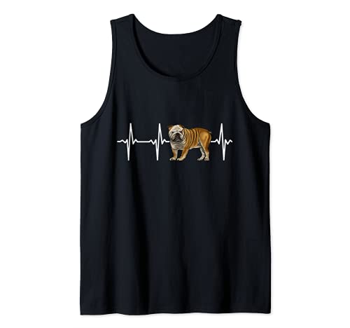 Bulldog Heartbeat Love My Dog Tank Top, Black, S
