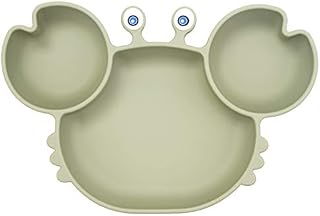 Silicone Suction Plate for Toddlers - Self Feeding Training Divided Plate Dish and Bowl for Baby and Toddler, Fits for Most Highchairs Trays, BPA Free Microwave Dishwasher Safe (Crab-Tea Green)