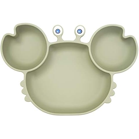 Silicone Suction Plate for Toddlers - Self Feeding Training Divided Plate Dish and Bowl for Baby and Toddler, Fits for Most Highchairs Trays, BPA Free Microwave Dishwasher Safe (Crab-Tea Green) Cover
