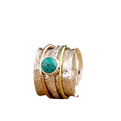 925 Sterling Silver Spinner Ring, Turquoise Spin Ring, Meditation Ring, Mix Metals Ring, Turquoise Ring, Handmade Ring, Boho Ring, Statement Ring, Three Tone Ring, Fidget Silver Ring, Gift For Her