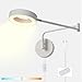 OOWOKS Regulable Apliques de Pared LED 8W con Interruptor Lámpara de Pared Dormitorio con Enchufe Pantalla Acrílica Anillo Lámpara Brazo Extensible Foco de Pared Luces de Lectura luz del cabecero