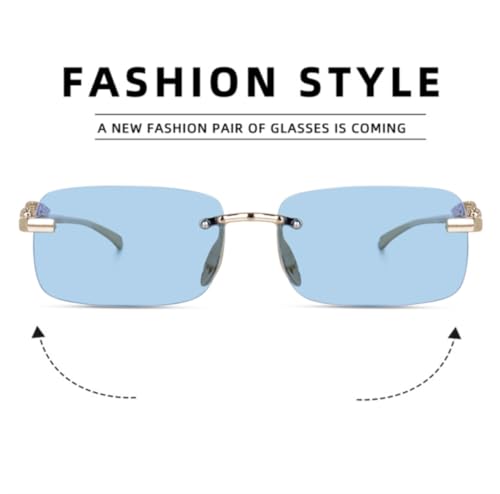 Image of IFLASH MC STAN Metal Plated Temple Vintage Rimless Sunglasses Retro Luxury Frameless Shades Rectangle Colored Lens Sun Glasses