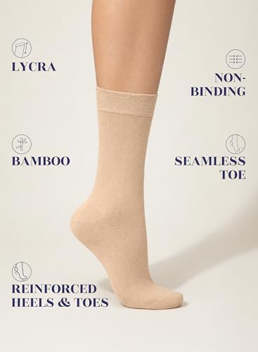Image of Hugh Ugoli Women's Thin Soft Rayon Derived from Bamboo Crew Socks for Dress, Trouser, Seamless Toe & Non-Binding, 5-8 /9-11