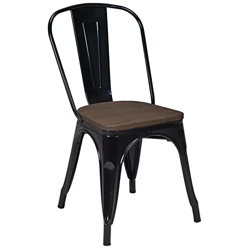 DUHOME 1x Chaise de Salle à Manger Chaise de Cuisine en Fer/métal sélection de Coleur- empilable WY-666, Couleur:Noir + Bois foncé, matière:métal Cover