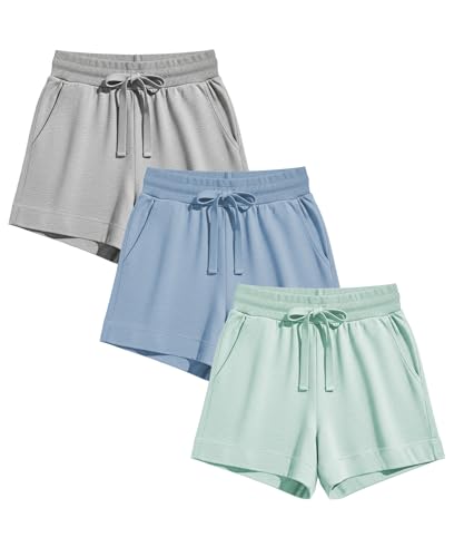 La Mejor Selección de Gris Jaspe - los preferidos. 46 Sexy Basics - Paquete de 3 pantalones cortos deportivos para mujer, ropa activa, descanso, yoga, gimnasio, casual, Paquete de 3 - Gris jaspeado, menta jaspeada, azul polvo, X-Large