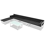 Color Sofá: Negro y blanco FZYHFA Sofá de jardín Juego de 17 Unidades textilene Aluminio Negro y Blanco diseño Simple y práctico, Estable y Duradera Juego de sofás de Exterior Sofá de jardín