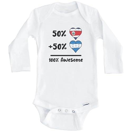 50% Costa Rican Plus 50% Honduran 100% Awesome Costa Rica Honduras Heart Flags Baby Bodysuit (Long Sleeve)
