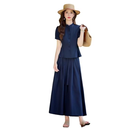 Ensemble patchwork imprimé vintage pour femme avec haut à manches courtes et pantalon large