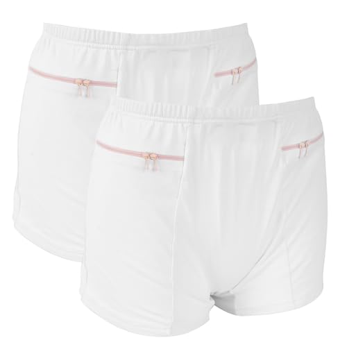 LUEXBOX 2 Packs Pocket Pantie for Women Travel Underwear with Secret Pocket Panties Womens X-Small Size (White)