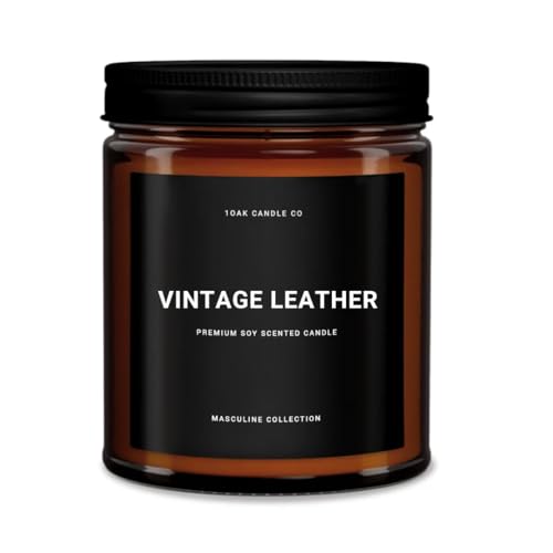 1OAK Leather Candle - Scented Candles for Men (Vintage Leather) - Masculine Decor - Long Burning Premium - Soy Wax (7oz.)