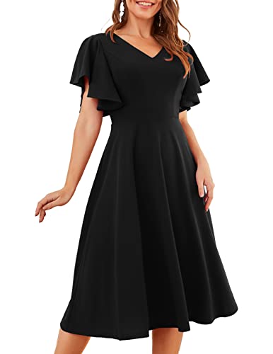 bridesmay Schwarz Damen Kleider Vintage Kleider 50er Jahre Rockabilly übergröße A Line Cocktailkleid Abendkleider Elegant für Hochzeit Black 3XL