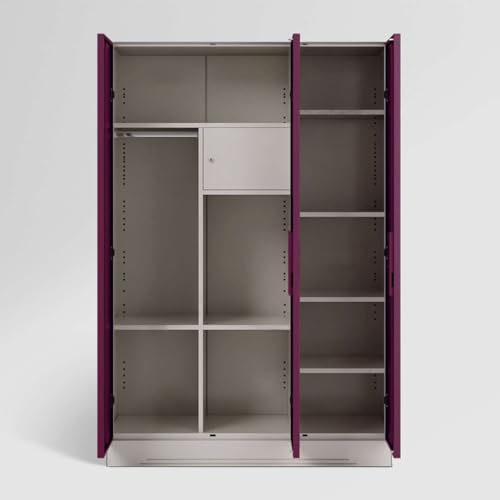 Image of Interio by Godrej Almirah Slimline 3-Door Steel Almirah, Cupboard for Clothes (Purple), 1-Year Warranty, 7 Shelves, 1 Locker, Star Design Mirror