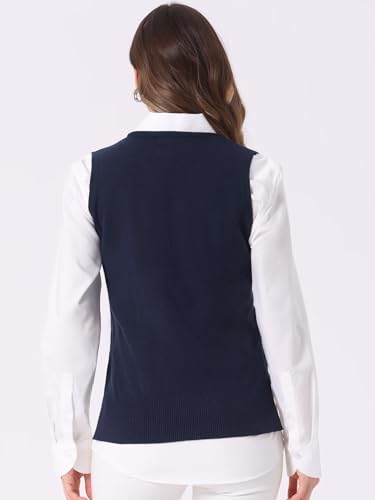 Image of Allegra K Women's V Neck Sweater Vest Knit Pullover Sleeveless Sweater Top | v neck, sleeveless, solid color, high low hem, basic pullover sweater vest, knit fabric, spring casual top