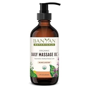 Banyan Botanicals Daily Massage Oil – Organic Ayurvedic Massage Oil – Balancing and Grounding Massage Oil with Organic Ashwagandha & Organic Shatavari – 8 oz – Non GMO Sustainably Sourced Abhyanga Oil