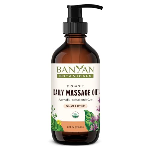 Banyan Botanicals Daily Massage Oil – Organic Ayurvedic Massage Oil – Balancing and Grounding Massage Oil with Organic Ashwagandha & Organic Shatavari – 8 oz – Non GMO Sustainably Sourced Abhyanga Oil