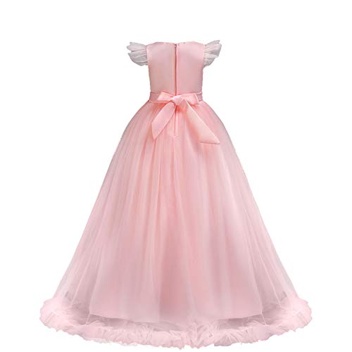 Ibtom Castle Flower Girls Dress Bridesmaid Wedding Pageant Party Princess Communion Floral Boho Vintage Lace Dance Maxi Gown For Kids Blush Pink 6-7 Years thumb #1
