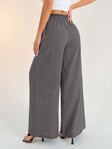 Image of Sugathari Women's Casual Wide Leg Pants - High Waist Elastic Waistband Loose Fit Long Trousers | Lightweight Straight Leg Summer PantsTrouser 254