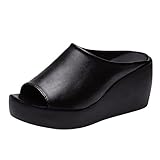 YEARSTAY Sandalen Damen Vintage Leder Plateau Keilabsatz Pantoffeln Wedges Sandaletten für Frauen Casual Sommer Mode Hausschuhe Bequem Plattform Pantoletten Mädchen Sommer Strand Römersandalen