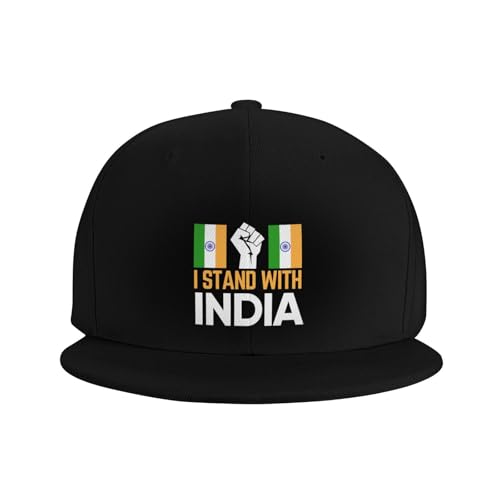 I Stand with India Flat Bill Brim Hat Support Pray for India Strong Dad Hat Cap for Men Women Black