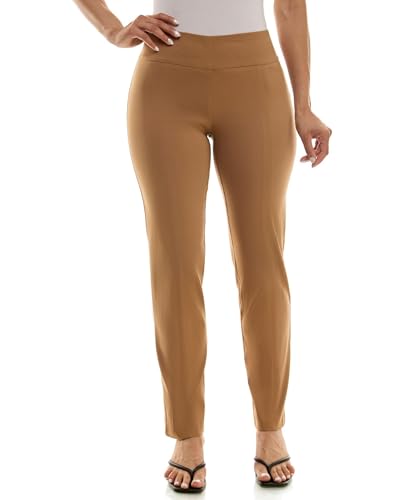 Zac & Rachel Women's Petite Millennium Fabric Pull-On Slim Leg Pant, Toasted Coconut, 12P