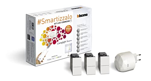 BTicino Kit Luci Connesse Livinglight Smart SN3601KIT, Per Accendere/Spegnere Luci Tramite App o con Alexa, Google e Siri, con 1 Gateway Plug-in Bianco S36GWDC e 3 Deviatori Bianchi Connessi N4003C
