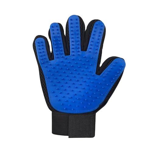 Clean Pet Silicone Pet Grooming Glove – 5-Finger Deshedding & Massage Mitt for Dogs & Cats – Wet & Dry Hair Removal Glove with Adjustable Strap (Right Hand), Blue