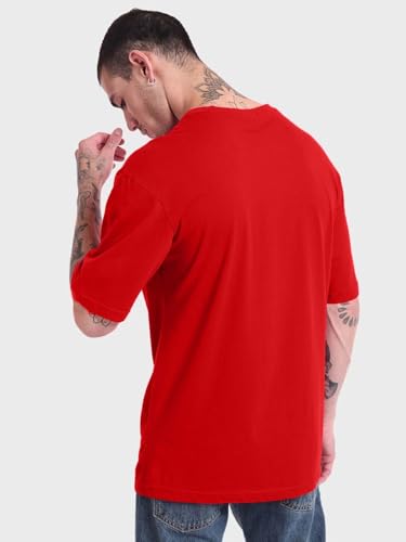 Image of LEOTUDE Half Sleeve Oversized Cottonblend Round Neck Drop Shoulder Printed Men's T-Shirt (Color Black)