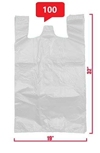 ROYAL7 Jumbo/Extra Large 19x10x32 Plastic Grocery Reusable T-Shirts Carry-Out Bags (WHITE, 100)