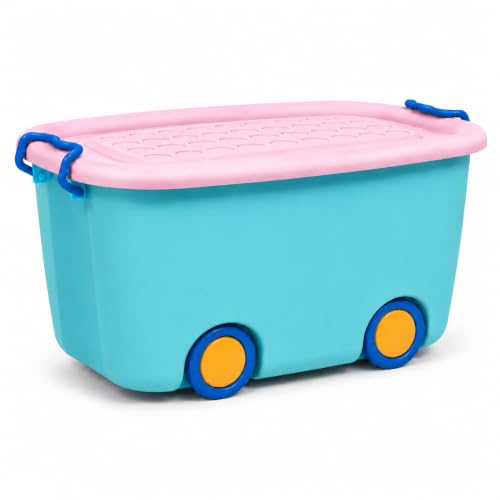 Image of STAR WORK Multipurpose Durable Storage Box Colorful Car-shaped Children's Toy Storage Container with Wheels and Handle (pack of 1, 25 Liter) color may very