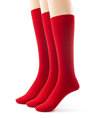 Silky Toes Mens Soft Rayon From Bamboo Dress Socks 3 Pk Seamless Toe Luxurious Crew Socks for Men (Red 10-13)