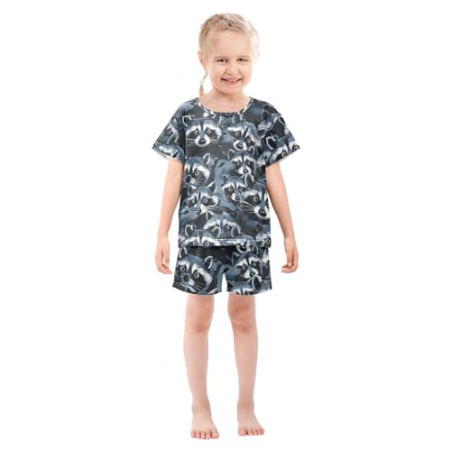 ALAZA Black Blue Raccoon Pajamas Short Sleeve 2 Piece Sleepwear Top and Bottom Pajama Set Unisex3