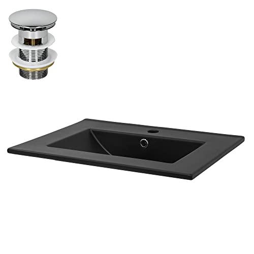 LuxeBath Waschbecken Keramik Schwarz 615x470x175 mm eckig mit Ablaufgarnitur Silber, Einbauwaschbecken mit Hahnloch/Überlauf, Aufsatzwaschbecken Einbauwaschtisch Waschschale Waschplatz Handwaschbecken LuxeBath Waschbecken Keramik Schwarz 615x470x175 mm eckig mit Ablaufgarnitur Silber, Einbauwaschbecken mit Hahnloch/Überlauf, Aufsatzwaschbecken Einbauwaschtisch Waschschale Waschplatz Handwaschbecken