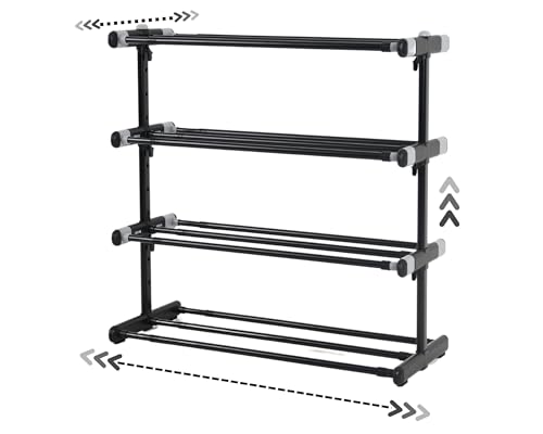 ABB4US | Zapatero Extensible Metálico de 4 Niveles | hasta 20 Pares | Organizador de Zapatos | Ajustable para Armario, Entrada o Dormitorio (55–94 x 24 x 55,5 cm)