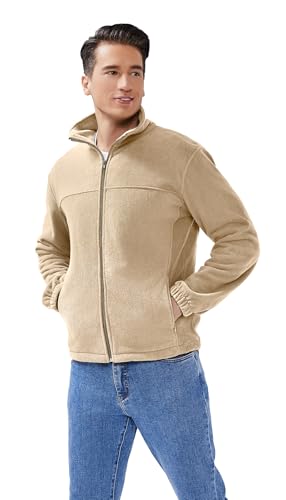 Puhope Men's Fleece Jackets Full Zip Lightweight Jacket Casual Soft Warm Coats with Pockets Khaki X-Large - Image 4