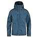 Fjällräven Skogsö Jacket Coats for Men - Leather Details, Two Chest and Two Hand Pockets, and Fixed Two Way Adjustable Hood Indigo Blue SM One Size