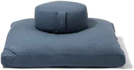 Organic Meditation Cushion Set by renoo - Durable Comfortable Cotton, Linen, Hemp - Modern Zafu Zabuton - Buckwheat Kapok Filled Floor Pillow Yoga Bolster in 15 Colors Washable Cover - Teal