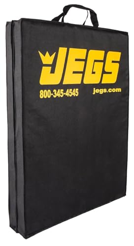 JEGS Foldable Pit Mat - 48 x 18 Unfolded Work Pad 24 x 18 Folded Mechanics Pad - 1.5 Thick Foam Padding Heavy-Duty Stain & Tear Resistant Fabric Built-in Carry Handle Black Mechanic Mat
