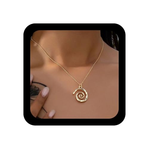 Image of Cybche Vintage Spiral Necklace Choker Gold Spiral Pendant Necklace Geometric Circle Swirl Necklaces Minimalist Thin Chain Jewelry for Women