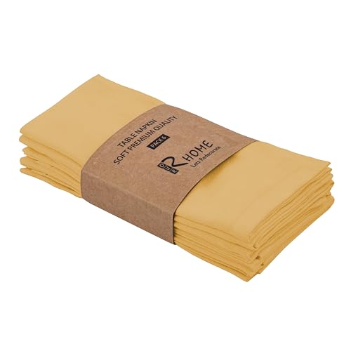 Image of R home Solid Cotton Table Napkins, Soft Cloth Napkins for Dining Table, Reusable & Washable, Ideal for Formal Dining, Cocktail Nights, Weddings, Home Bar & Table Decor (6, Yellow)