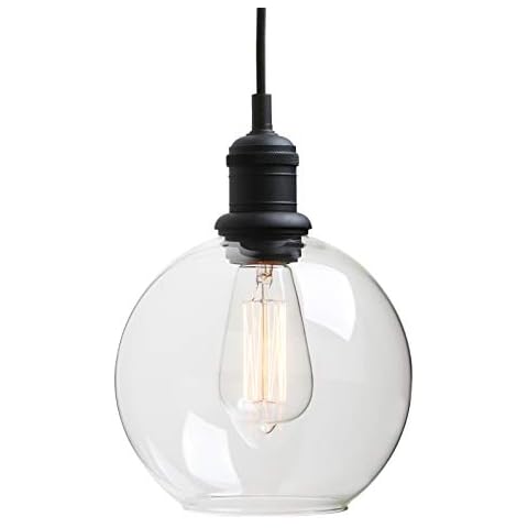 Yosoan Lighting Industrial 7.9” Globe Pendant Light Fittings with Clear lampshade, Loft Bar Edison Hanging Ceiling Lights Decorative Lighting for for Kitchen Island Living Room Dining Room (Black) Cover