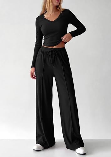 PRETTYGARDEN Women's 2 Piece Lounge Sets Matching Clothing, Black,XL — view 6