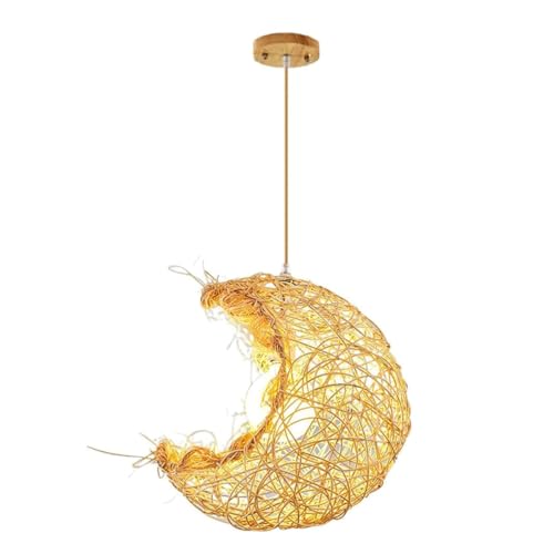 Abat-jour en rotin complexe forme lune pour suspension de chevet