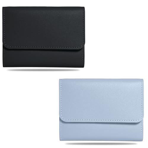 Kraptick Women s Wallet Stylish Compact Purse Clutch with Card & Coin Holder Debit Card Organizer, Travel Wallet & Money Organizer for Women with 7 Card Slots (Black & Light Blue) (Combo of 2)
