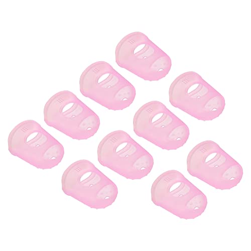 PATIKIL Finger Tips Anti Slip Fingertip Protector, 10 Pack 29mm Silicone Finger Guard for Paper Sorting Sewing Guitar Playing, Pink L Size