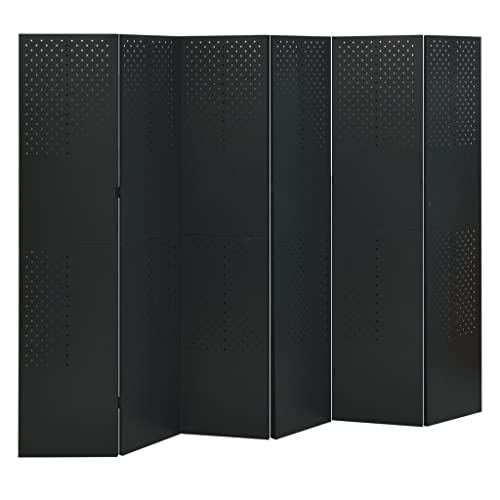 6-Panel Room Divider,Study Divider,Backyard Divider,Laundry Area Divider,Bedroom Divider,Balcony Divider,for Home, Office, Patio, Bedroom,Private Dressing Area,Black 94.5'x70.9' Steel