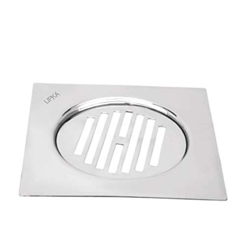 LIPKA Eon Square Flat Cut with Golden Classic Jali Floor Drain |Premium Stainless Steel |5 x 5 Inches|