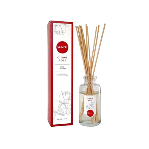 DANI Naturals Reed Diffuser Set - Citrus Rose Scent - Aromatherapy Essential Oils - Alcohol-Free, Non-Toxic, Eco-Friendly, 10 Reeds - 3.5 oz
